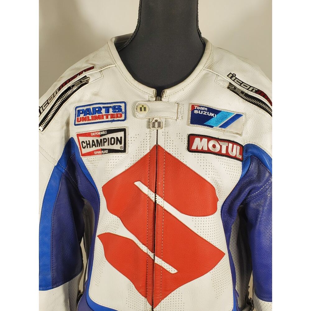 Suzuki ICON Motorbike Riding Jacket Motorcycle Leather Racing Jacket All Sizes - Picture 6 of 10